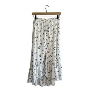 Hollister Tiered Floral Maxi Skirt Size S White High-Low Ruffled Boho Cottage